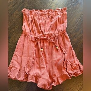 Pink lily Strapless Romper with Drawstring Waist